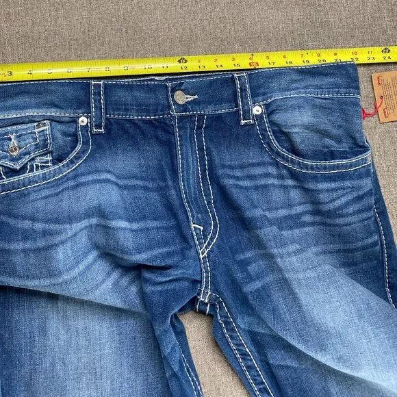 True Religion Straight Natural Big T Flap Denim Jeans Men's 40 Mid Rise Blue NWT